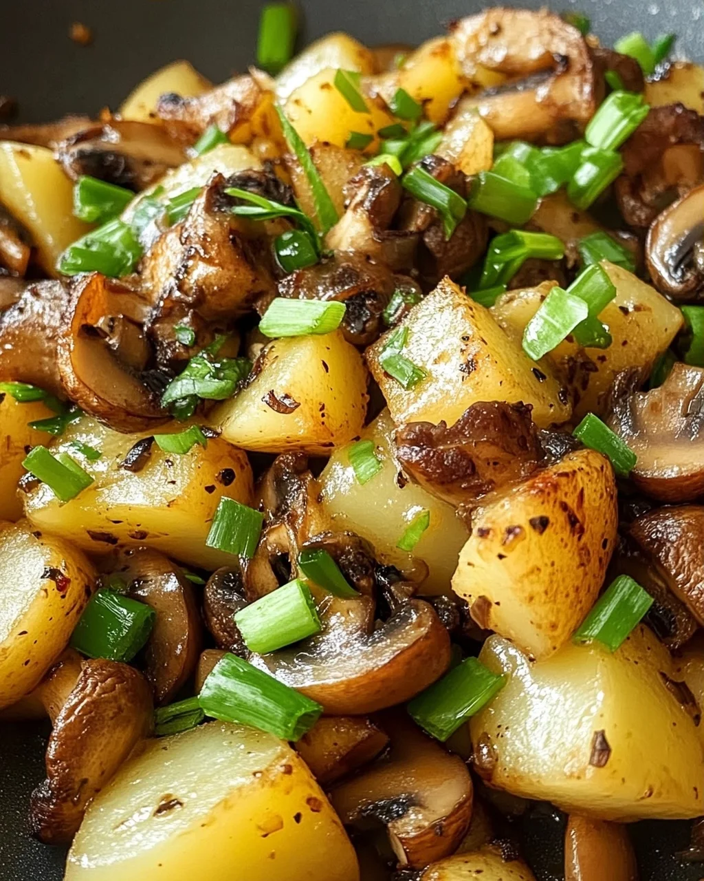 Champignon-Kartoffel-Pfanne mit Frühlingszwiebeln