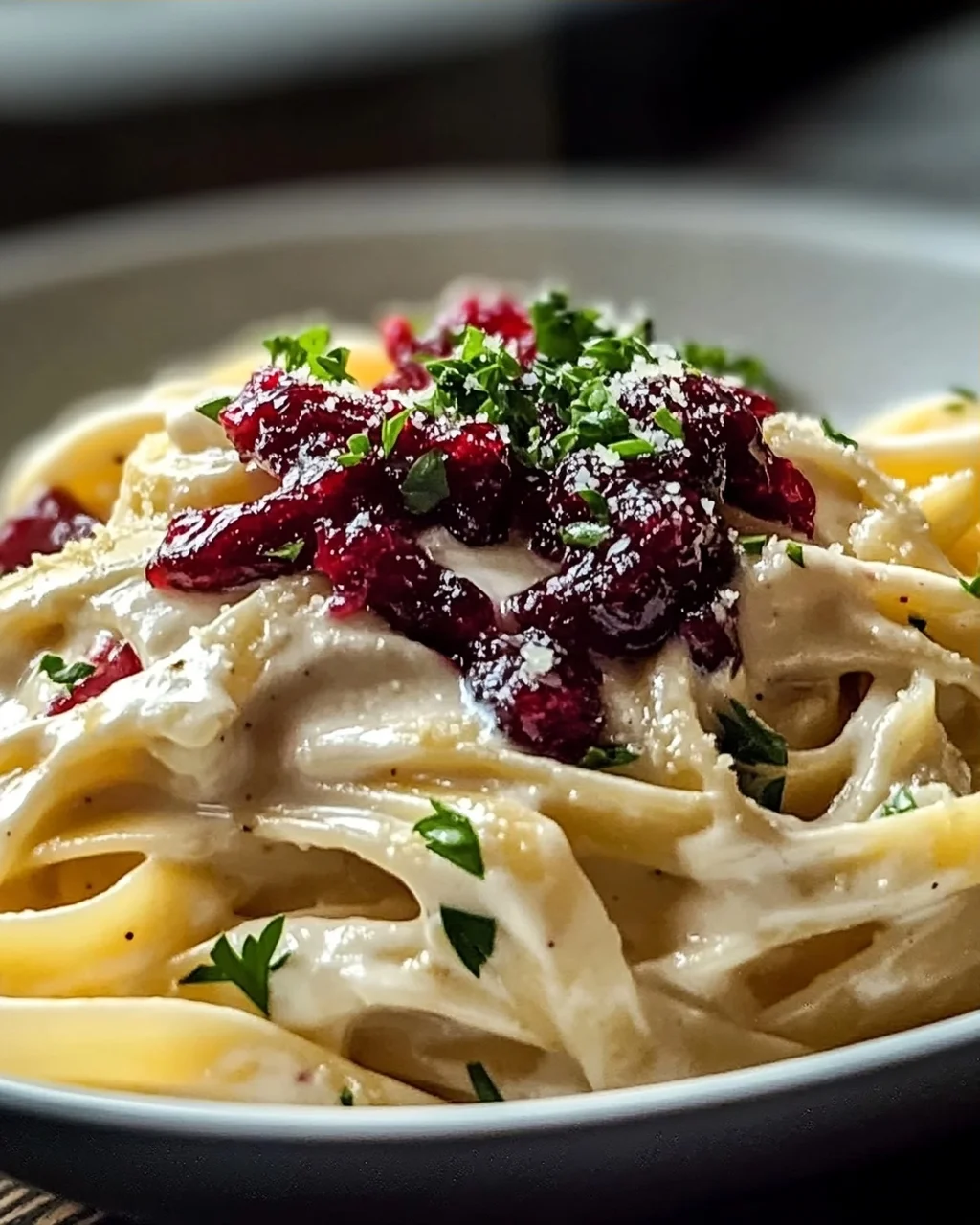 Cremige Brie Pasta mit Preiselbeer-Kompott: Süß-Salzig Genießen
