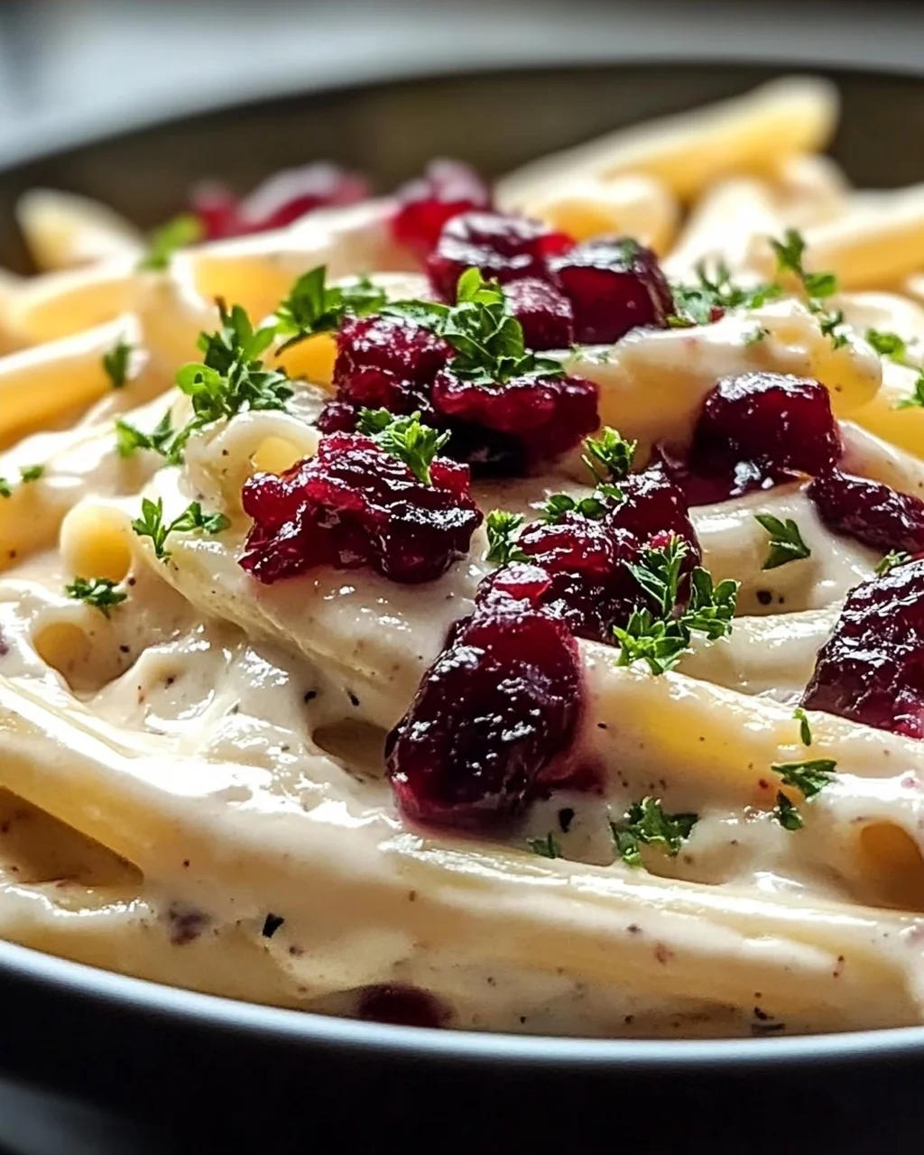 Cremige Brie Pasta mit Preiselbeer-Kompott: Süß-Salzig Genießen
