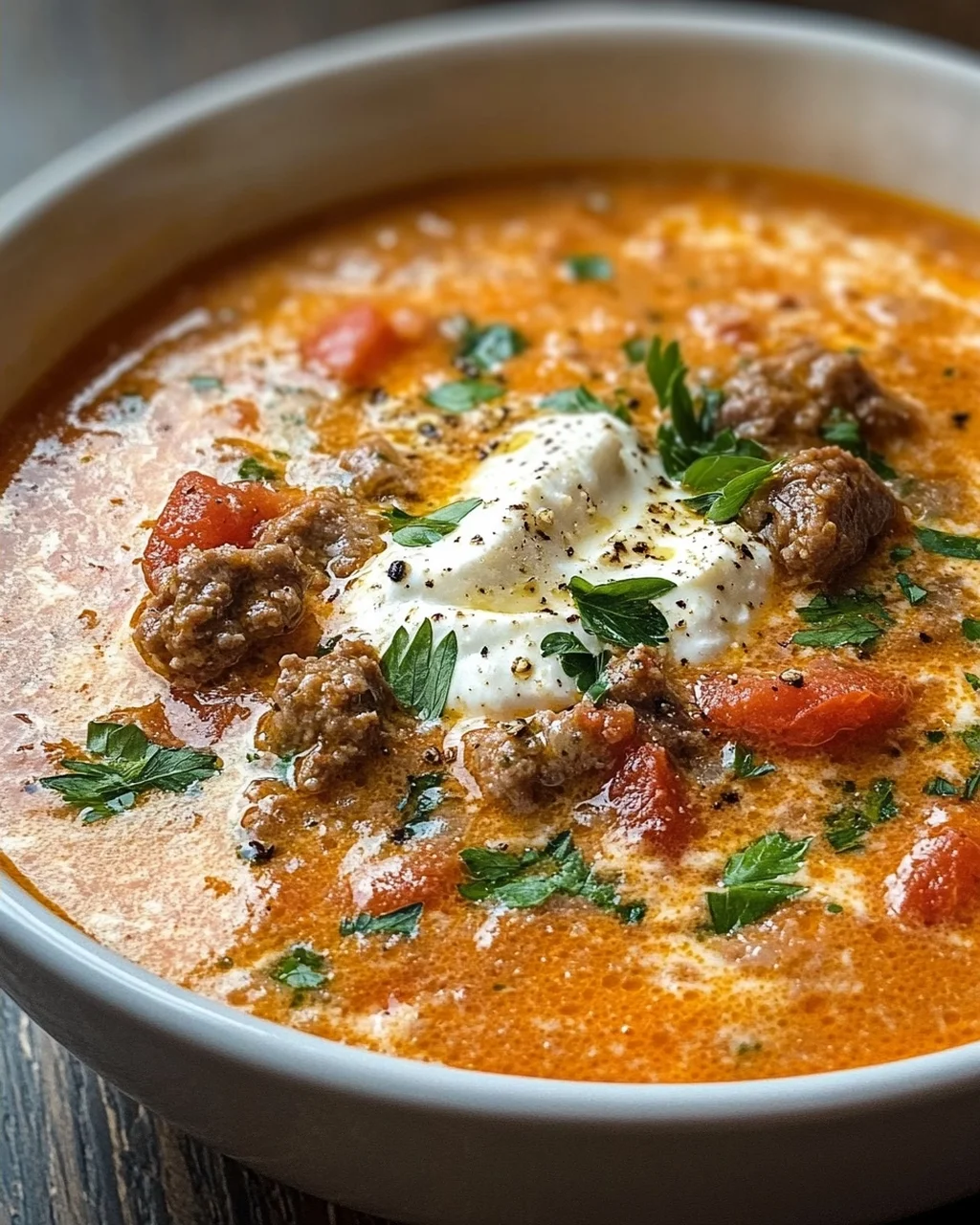 Cremige Rinderwurst-Tomaten-Frischkäse-Suppe Rezept