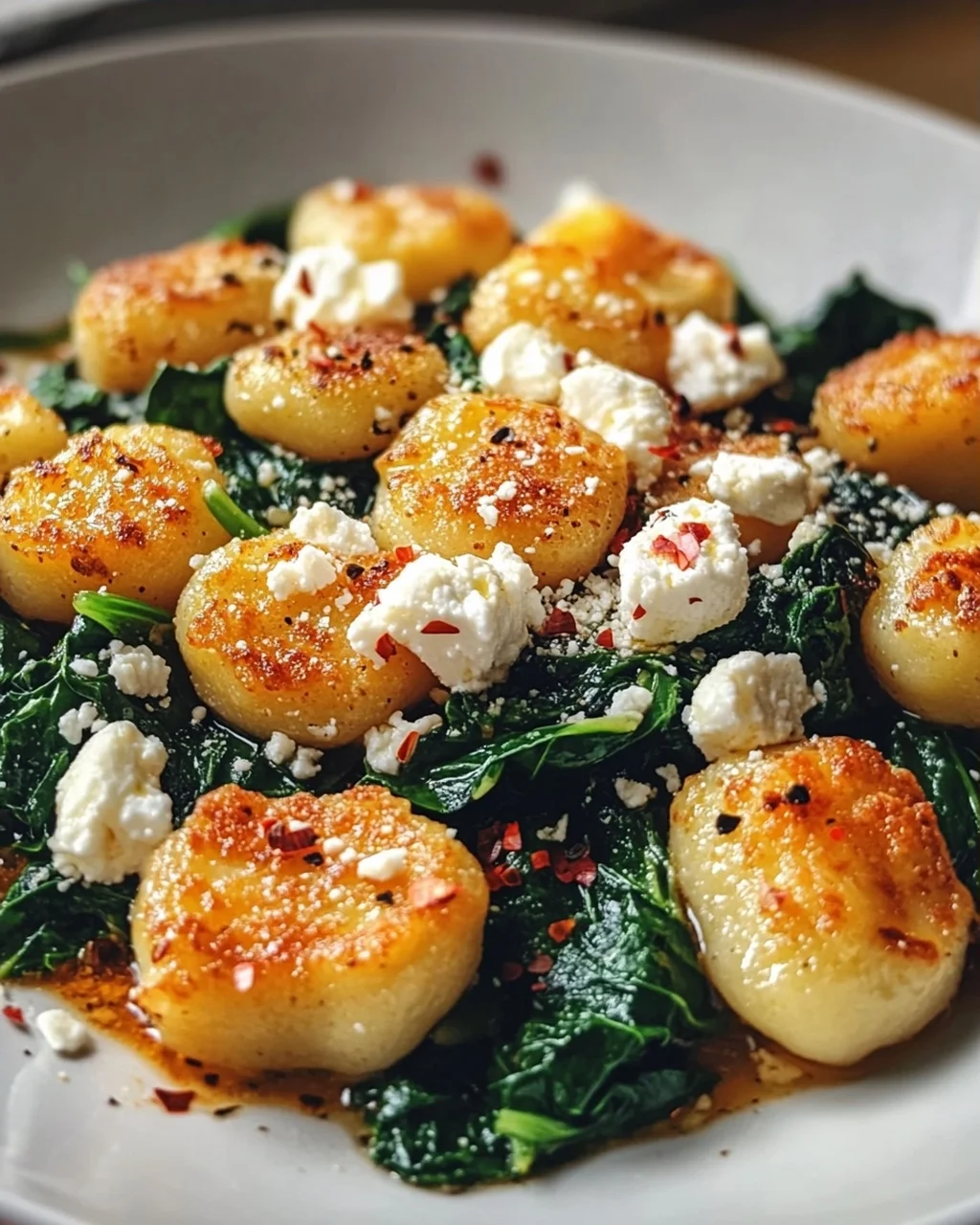 Crispy Gnocchi mit Spinat und Feta – Knusprig lecker!