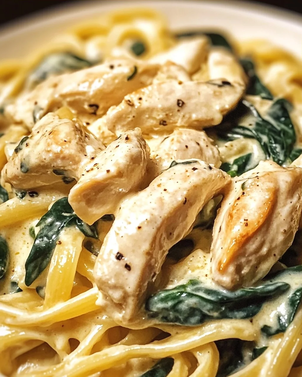 Frischkäse Spinat Hähnchen Pasta