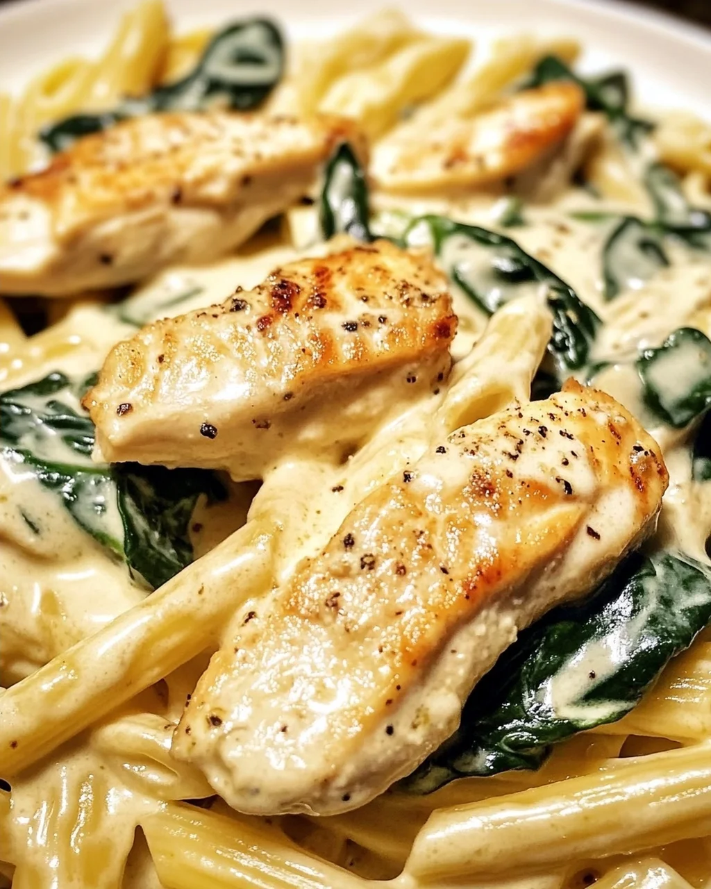 Frischkäse Spinat Hähnchen Pasta