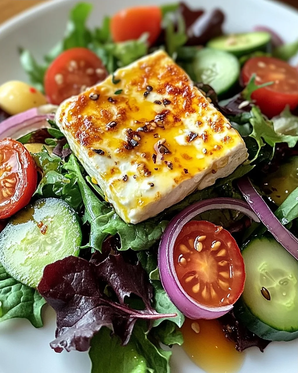 Gebackener Feta auf Gemischtem Salat