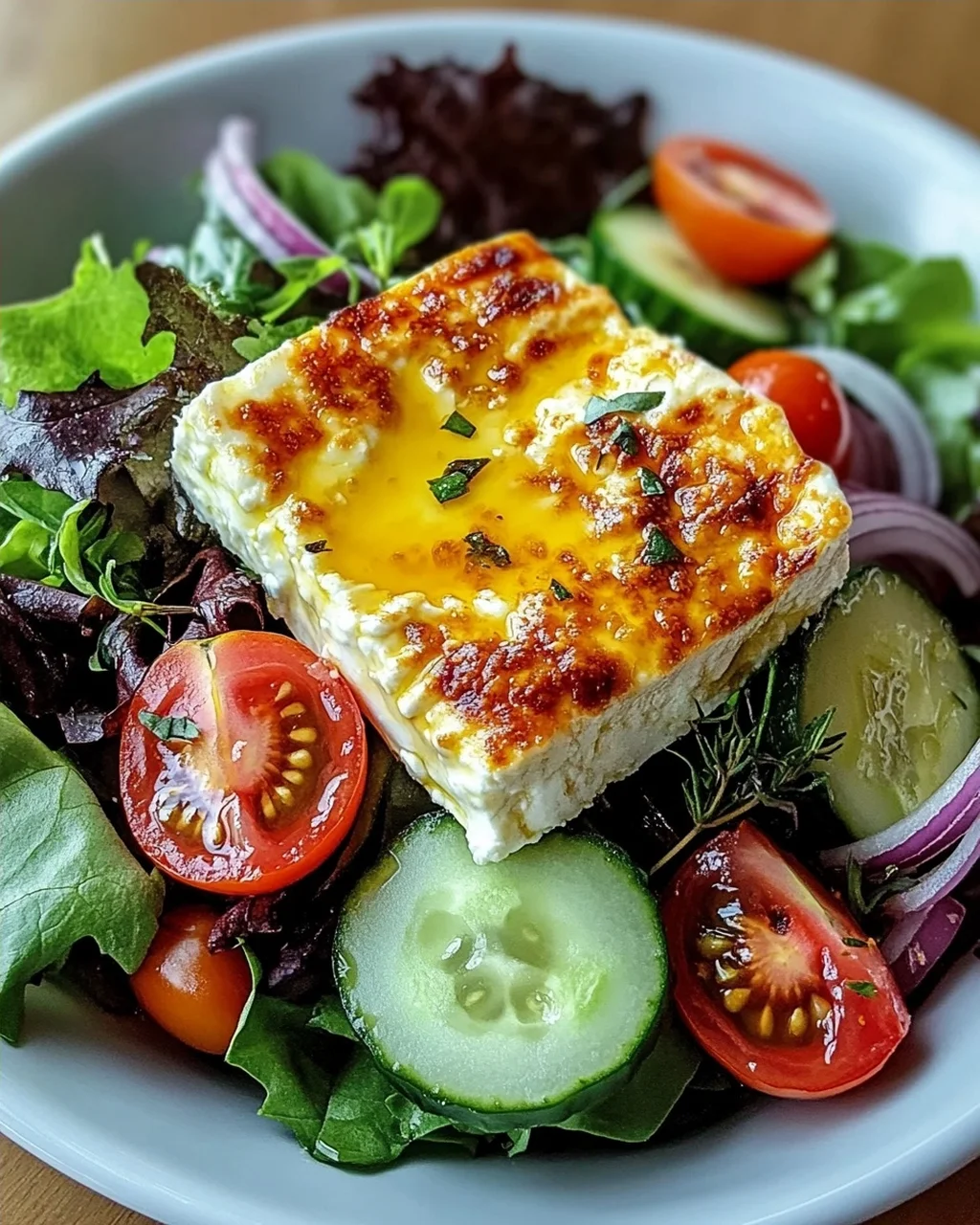 Gebackener Feta auf Gemischtem Salat