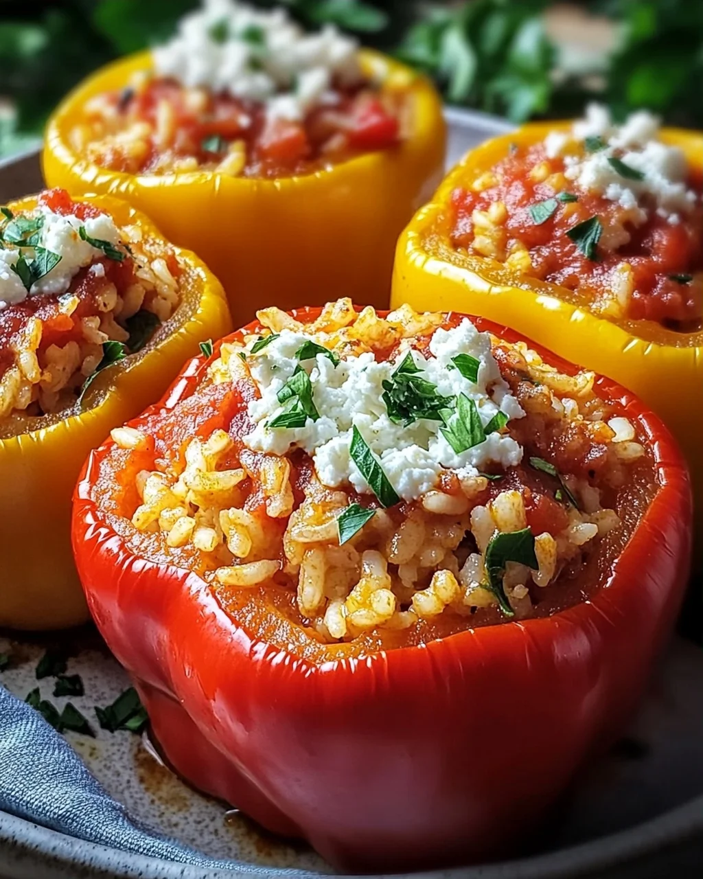 Gefüllte Paprika mit Reis und Feta Rezept
