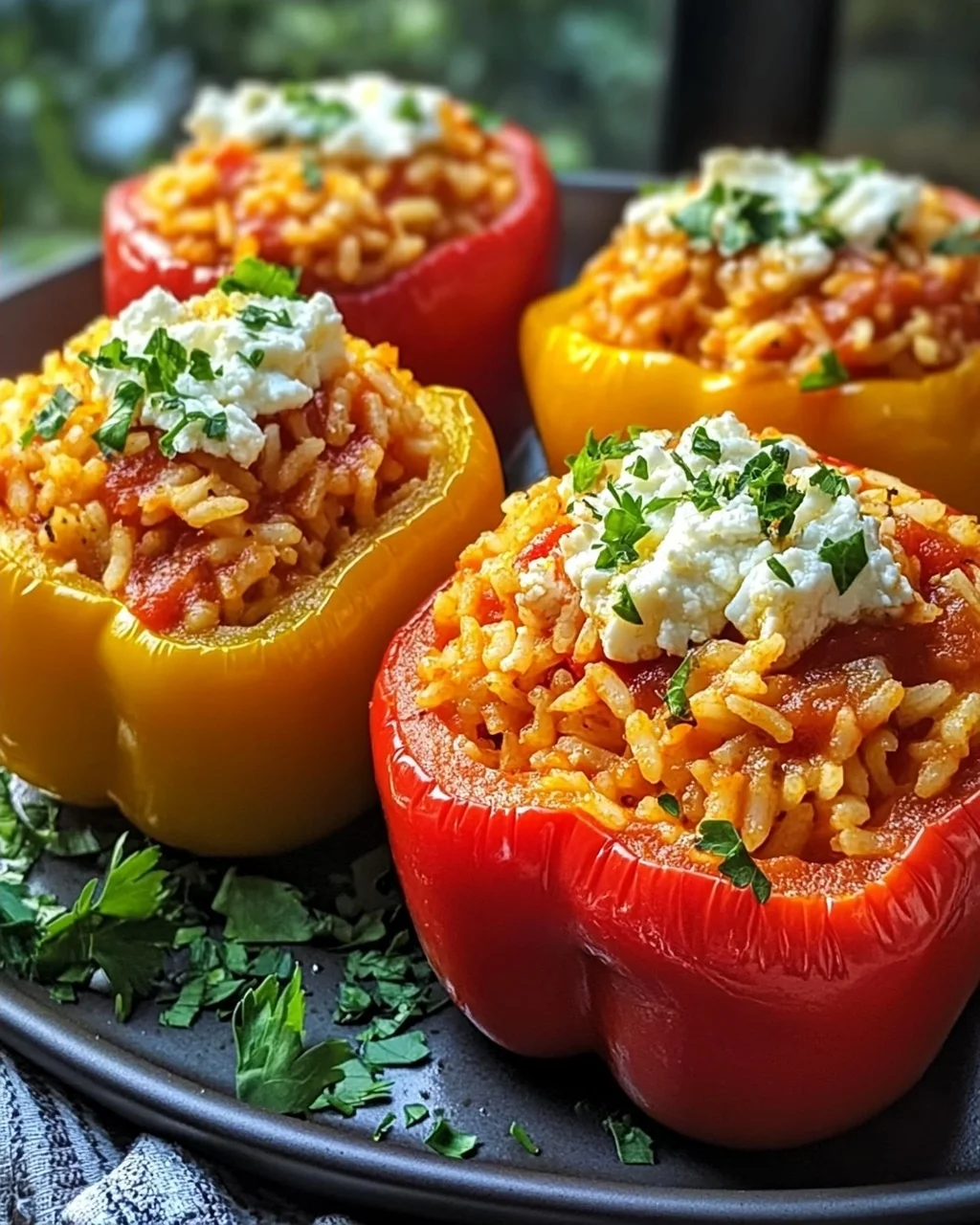 Gefüllte Paprika mit Reis und Feta Rezept