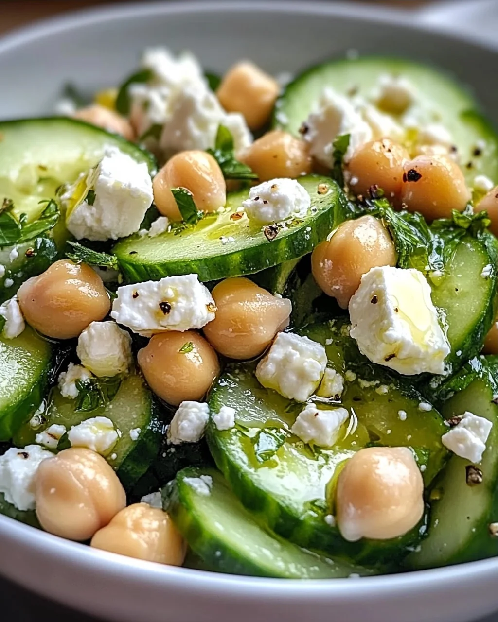 Gurkensalat mit Feta und Kichererbsen
