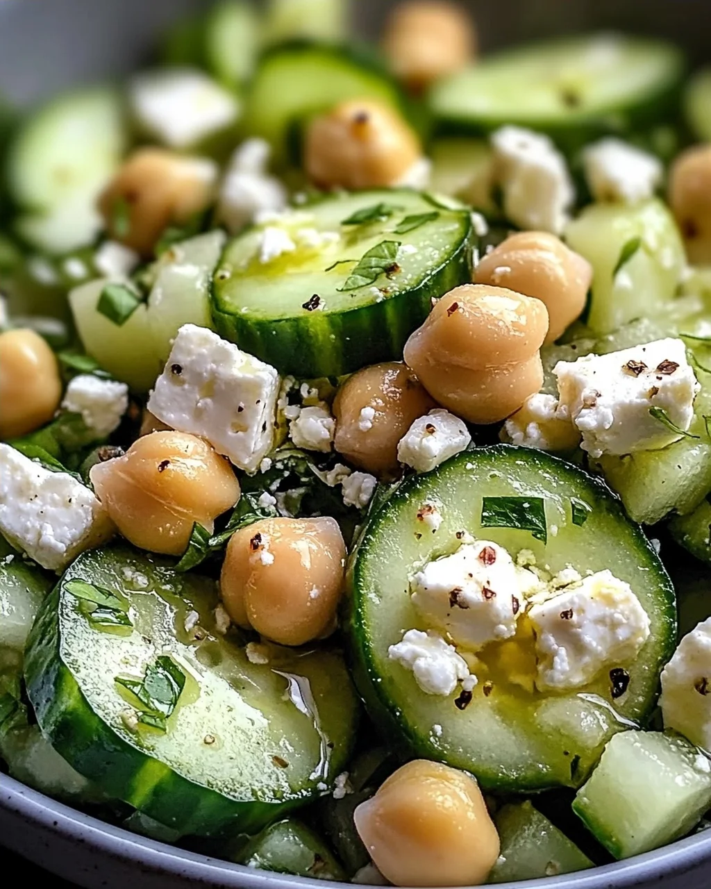 Gurkensalat mit Feta und Kichererbsen