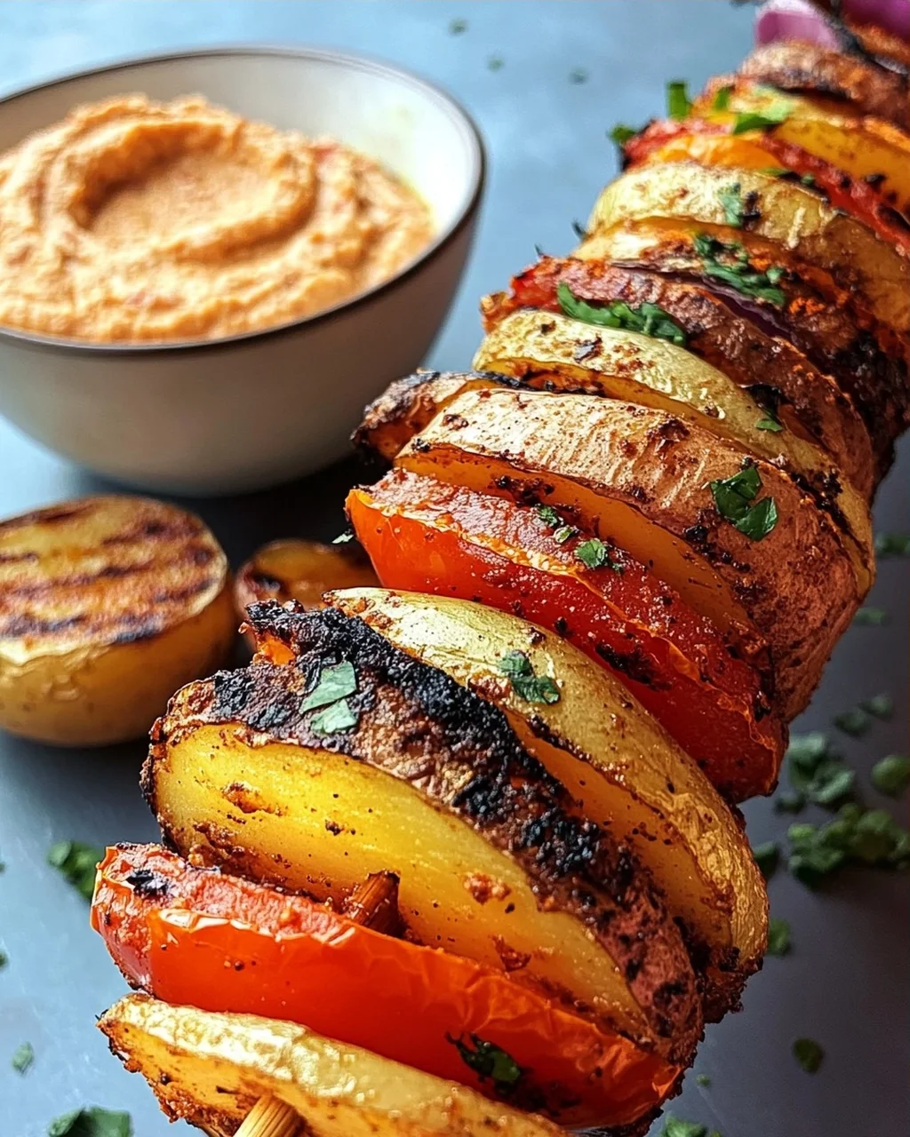 Kartoffel-Schawarma mit Tomaten-Hummus