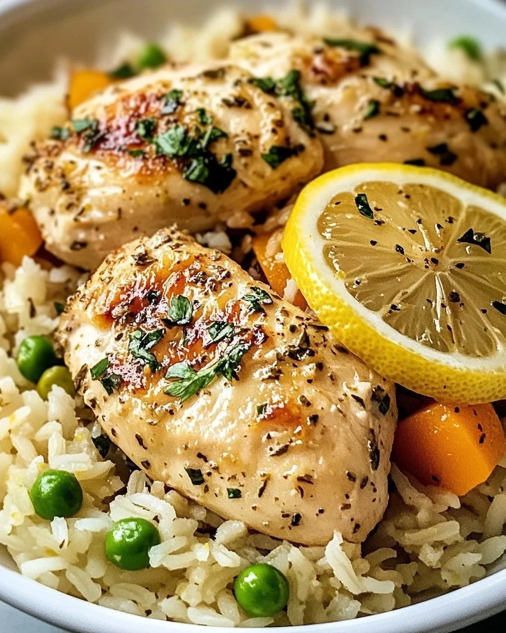 Langsamgekochtes Zitronen-Kräuter-Hühnchen mit Reis Rezept