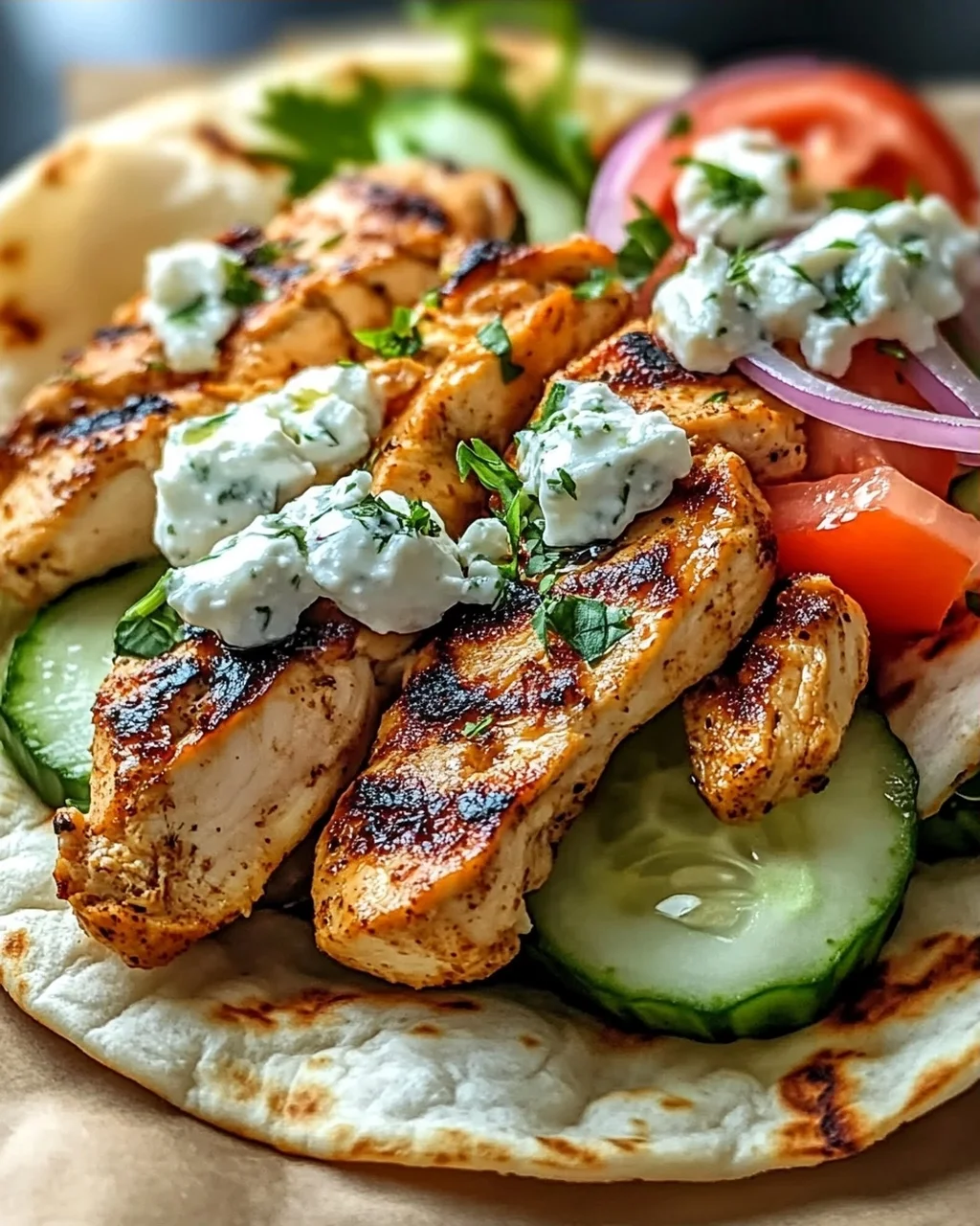 Mediterranes Hähnchen Gyros mit Feta-Tzatziki