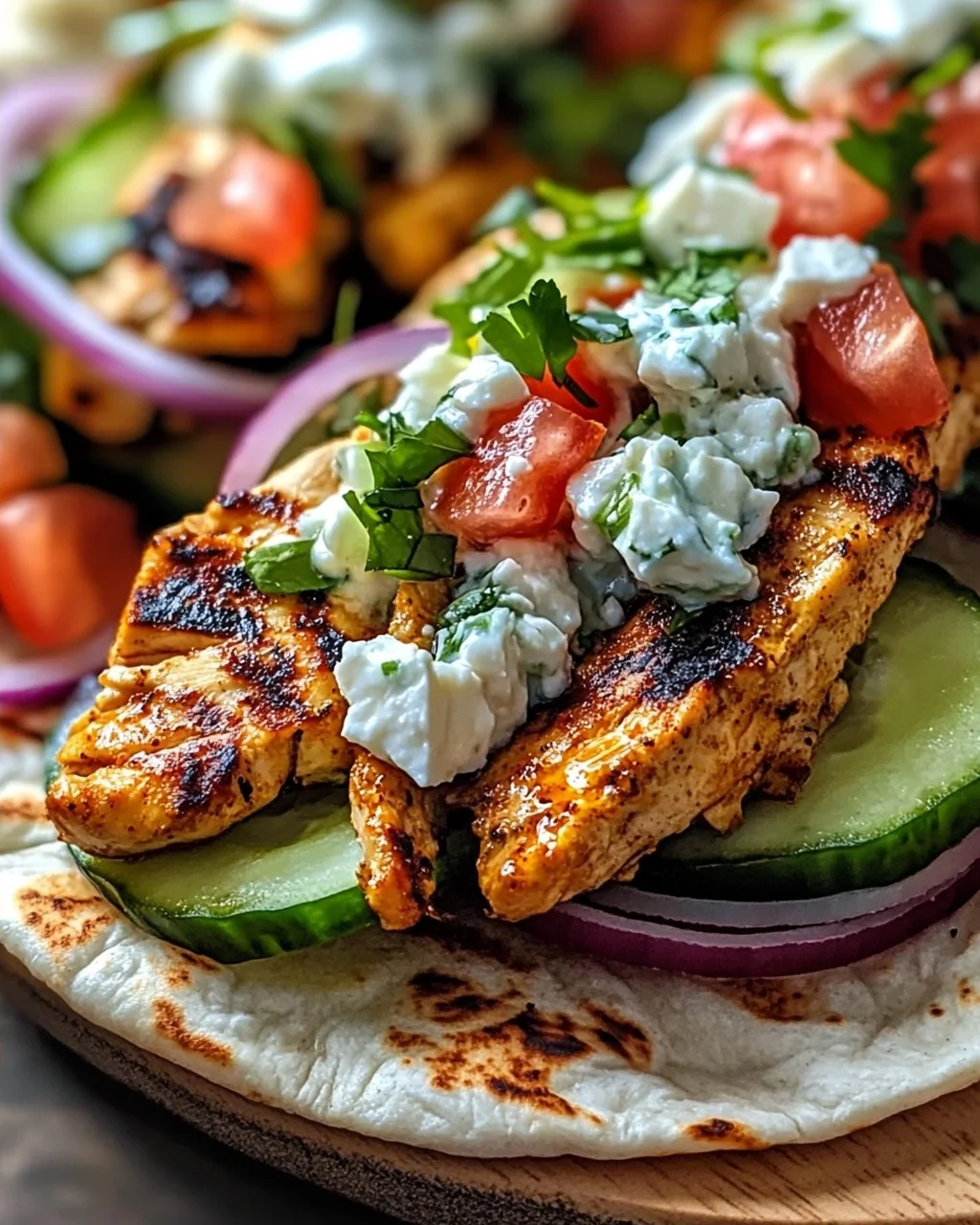 Mediterranes Hähnchen Gyros mit Feta-Tzatziki