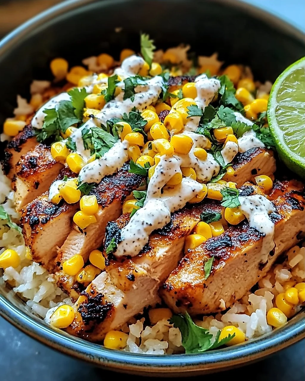 Mexikanische Straßenmais-Hühnchen-Schüssel für Zuhause