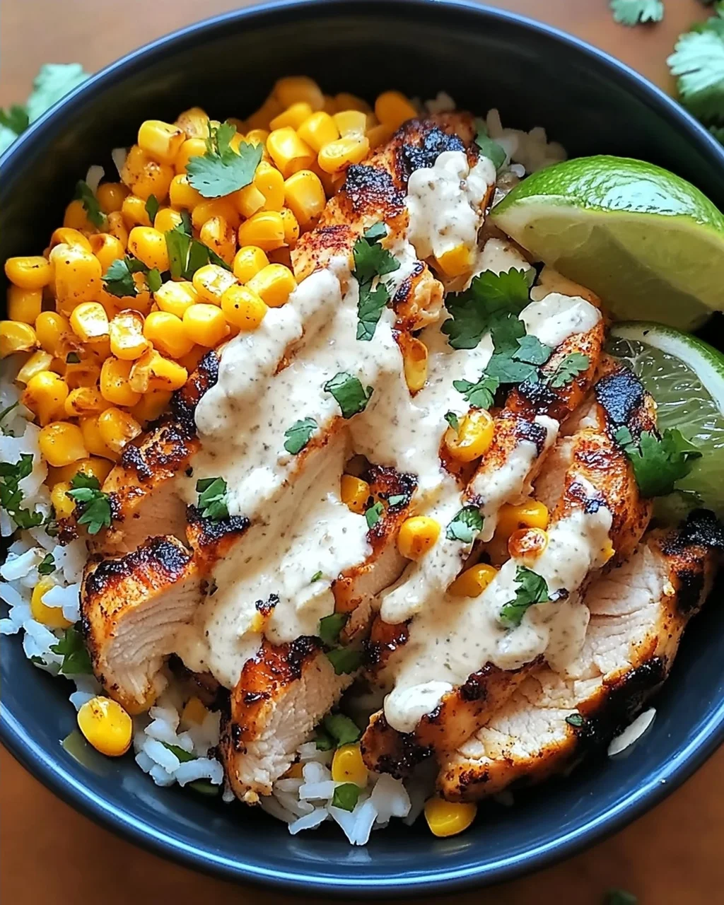 Mexikanische Straßenmais-Hühnchen-Schüssel für Zuhause