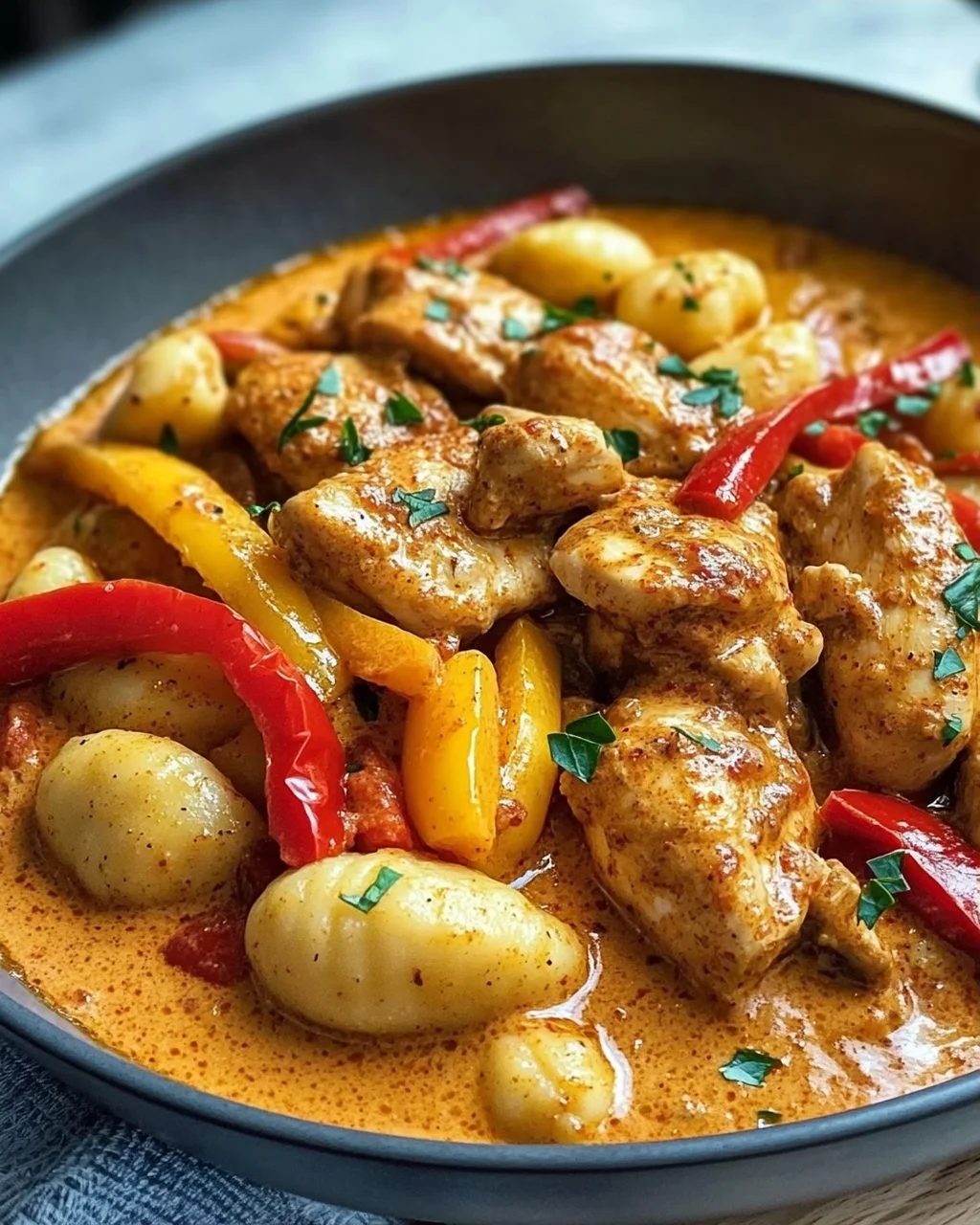 Paprika Sahne Hähnchen mit Gnocchi – Ein Genuss für Feinschmecker!