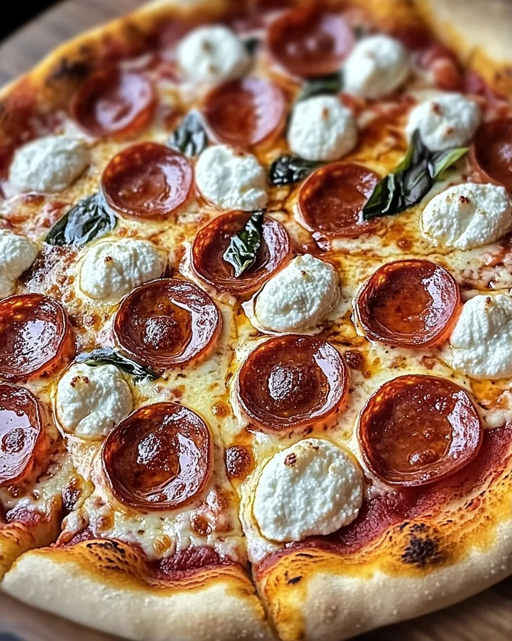 Scharfe Honig-Pepperoni-Pizza mit Ricotta genießen