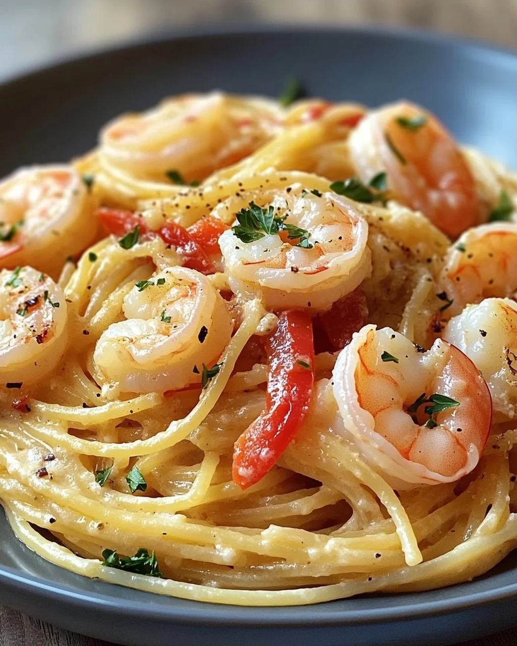 Spaghetti mit Garnelen in cremiger Frischkäsesauce