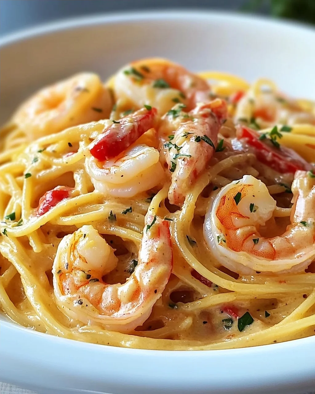 Spaghetti mit Garnelen in cremiger Frischkäsesauce