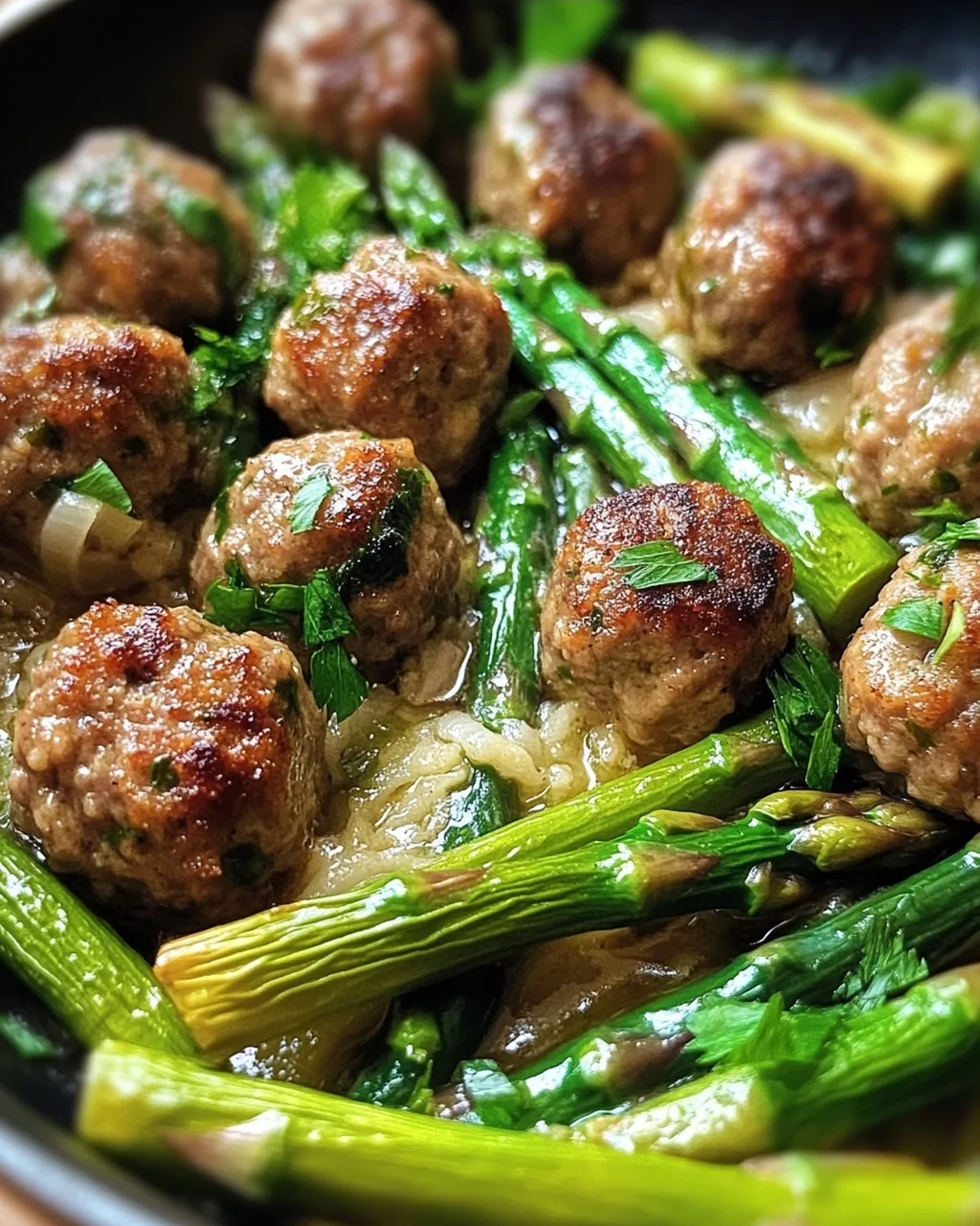 Spargelpfanne mit Frikadellen