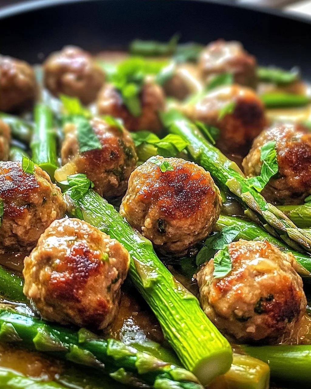Spargelpfanne mit Frikadellen