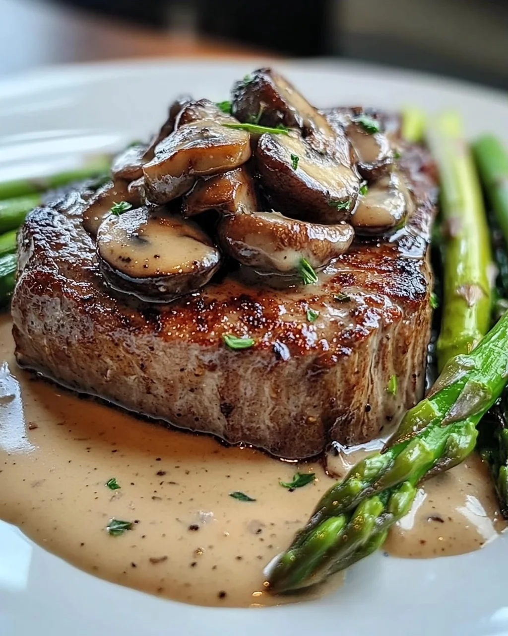 Steak mit cremiger Pilzsauce und Spargel genießen!