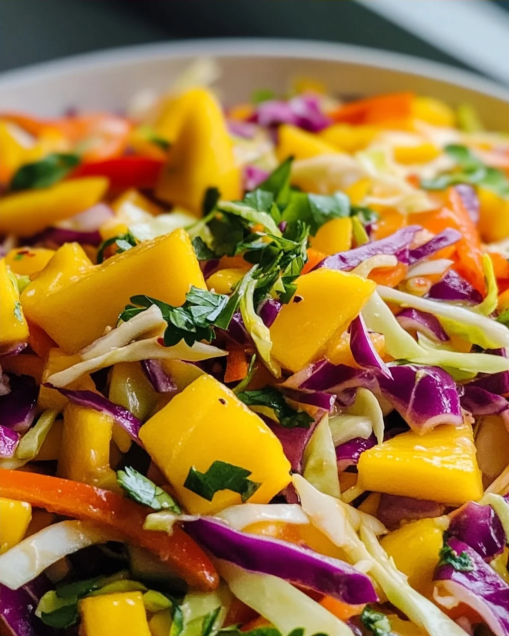 Süß-saurer Mango Slaw: Perfekt zu gegrilltem Rindfleisch!