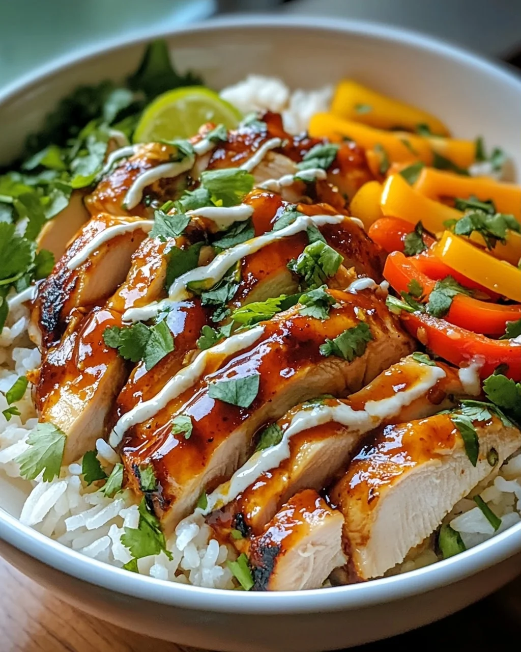 Sweet Chili Chicken Bowl mit Kokos-Limetten-Dressing Rezept