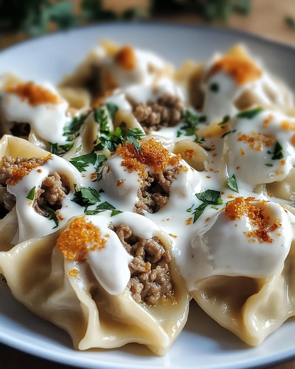 Türkische Manti mit Hackfleischfüllung & Joghurt-Soße