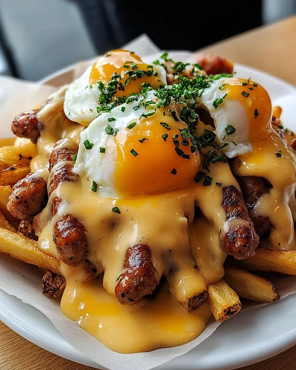 Ultimative Frühstücks-Poutine mit cremiger Hollandaise-Sauce