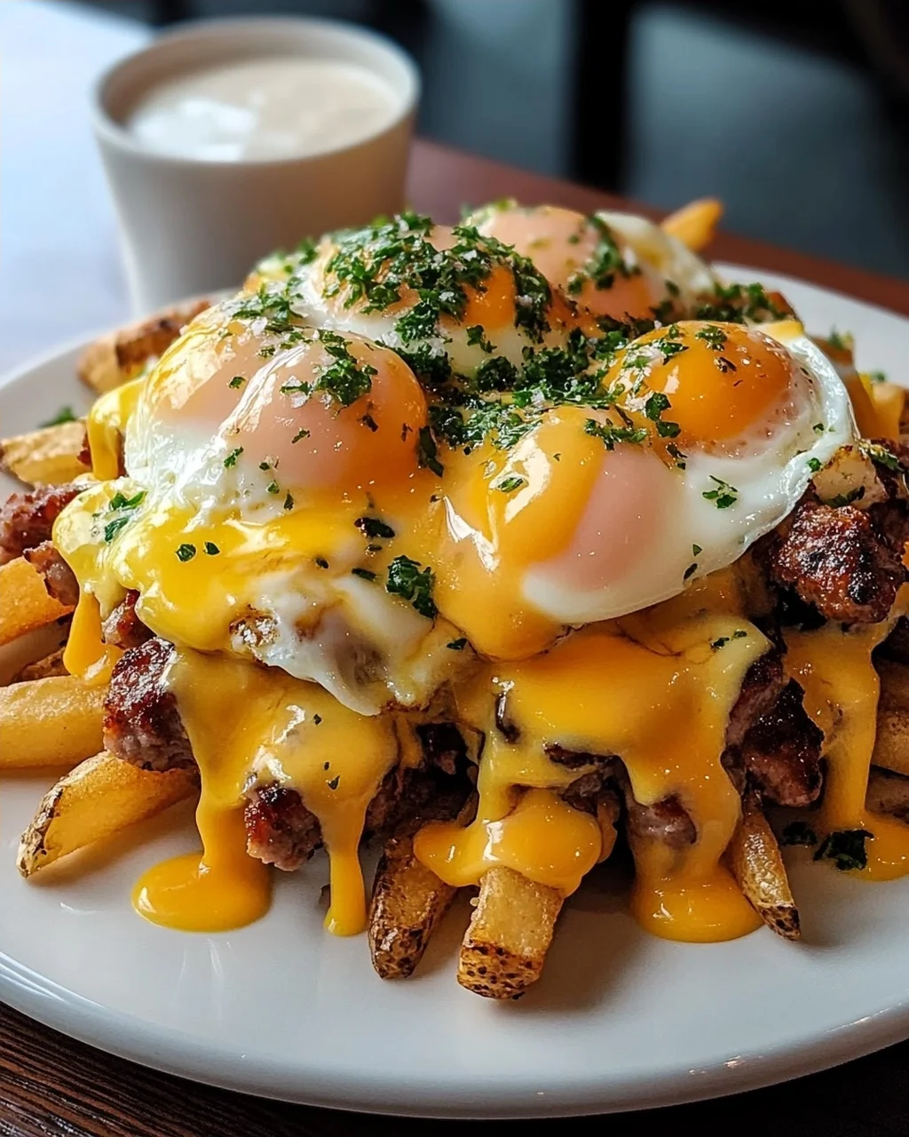 Ultimative Frühstücks-Poutine mit cremiger Hollandaise-Sauce