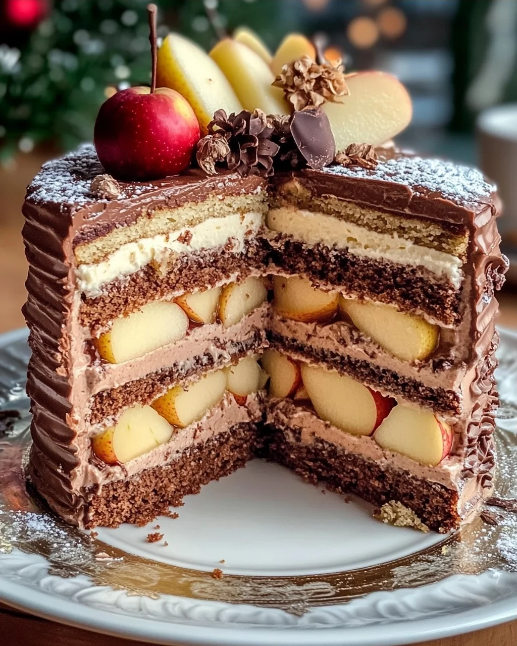 Weihnachtstorte mit Äpfeln und Schokolade