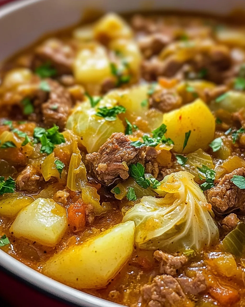 Wirsing-Eintopf mit Hackfleisch und Kartoffeln